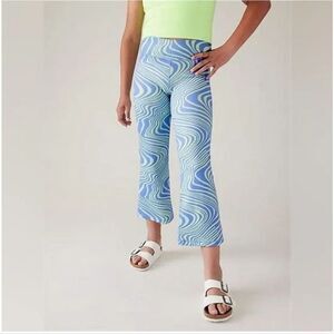 Athleta Girls Chit Chat Kick Flare Capri, Blue/Green Swirl, Size Large/12, NWT